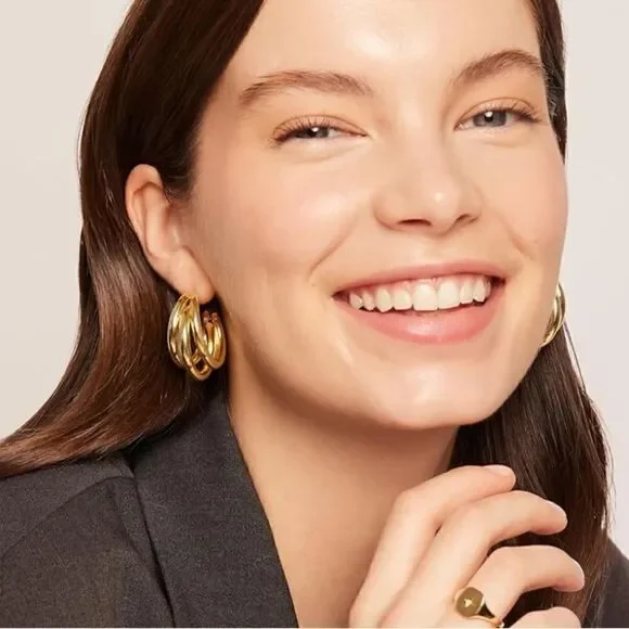 Silver plated triple hoop earrings - Picture 6 of 7